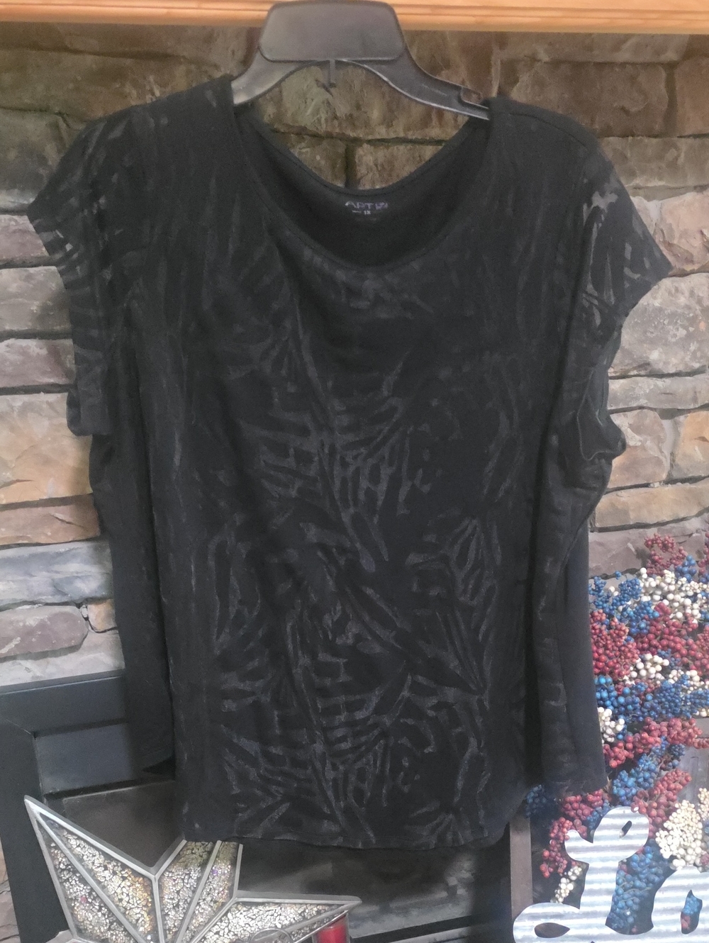 Apt 9 Black Sheer Print Top Sz 1X